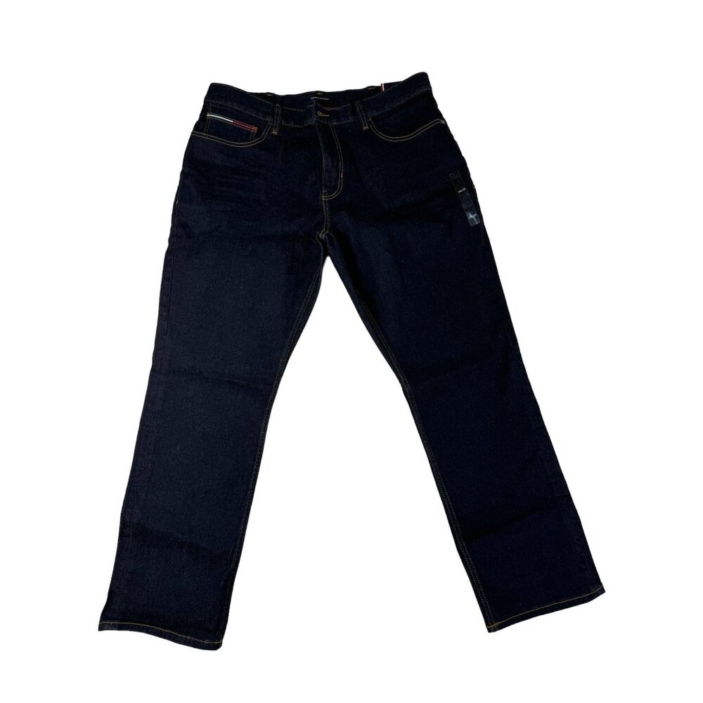 Tommy Hilfiger Mens Stretch Straight Jeans 38W 30L Dark Blue Denim